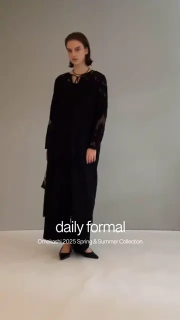 【グレースクラス】メッシュコンビラガーワンピース ロング 金ボタン 黒 36 GRACE CONTINENTAL/グレースコンチネンタル ツイルタックワンピース