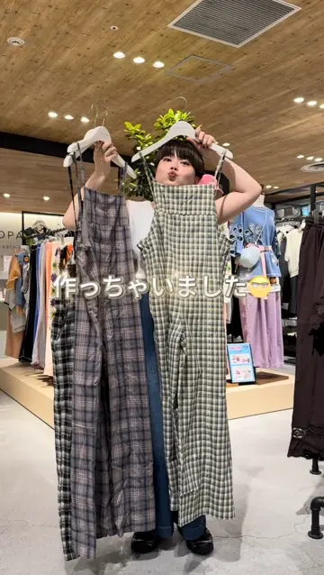 どめちゃん企画/サイズ展開あり】チェック切り替えキャミサロペ