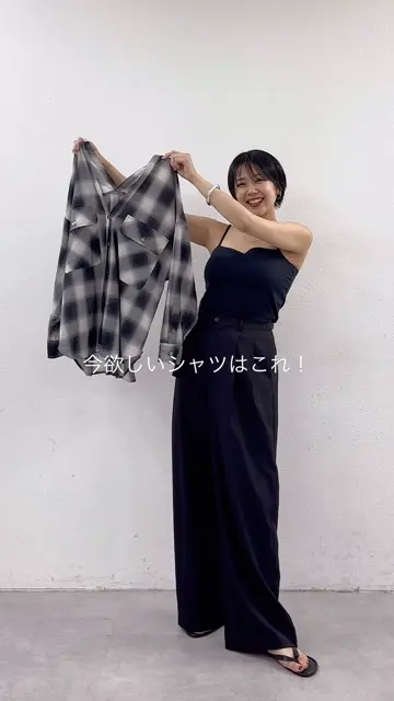 秋のスタイリングに》Vネックオンブレチェックシャツ | SHENERY