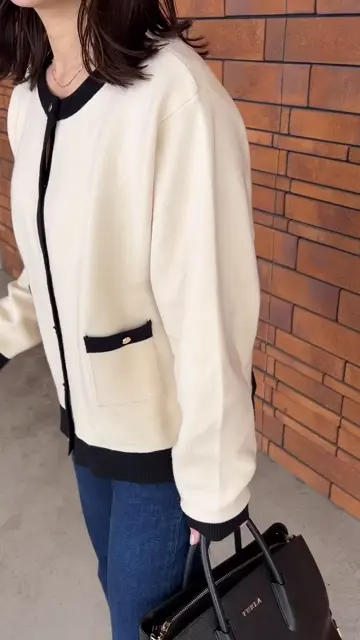 バイカラーカーディガン レディース 春 秋 冬 長袖 M L | アクア