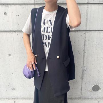 パールで女性らしい印象に・手洗い可】ビッグパール釦ジレ | La