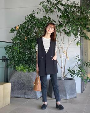 パールで女性らしい印象に・手洗い可】ビッグパール釦ジレ | La