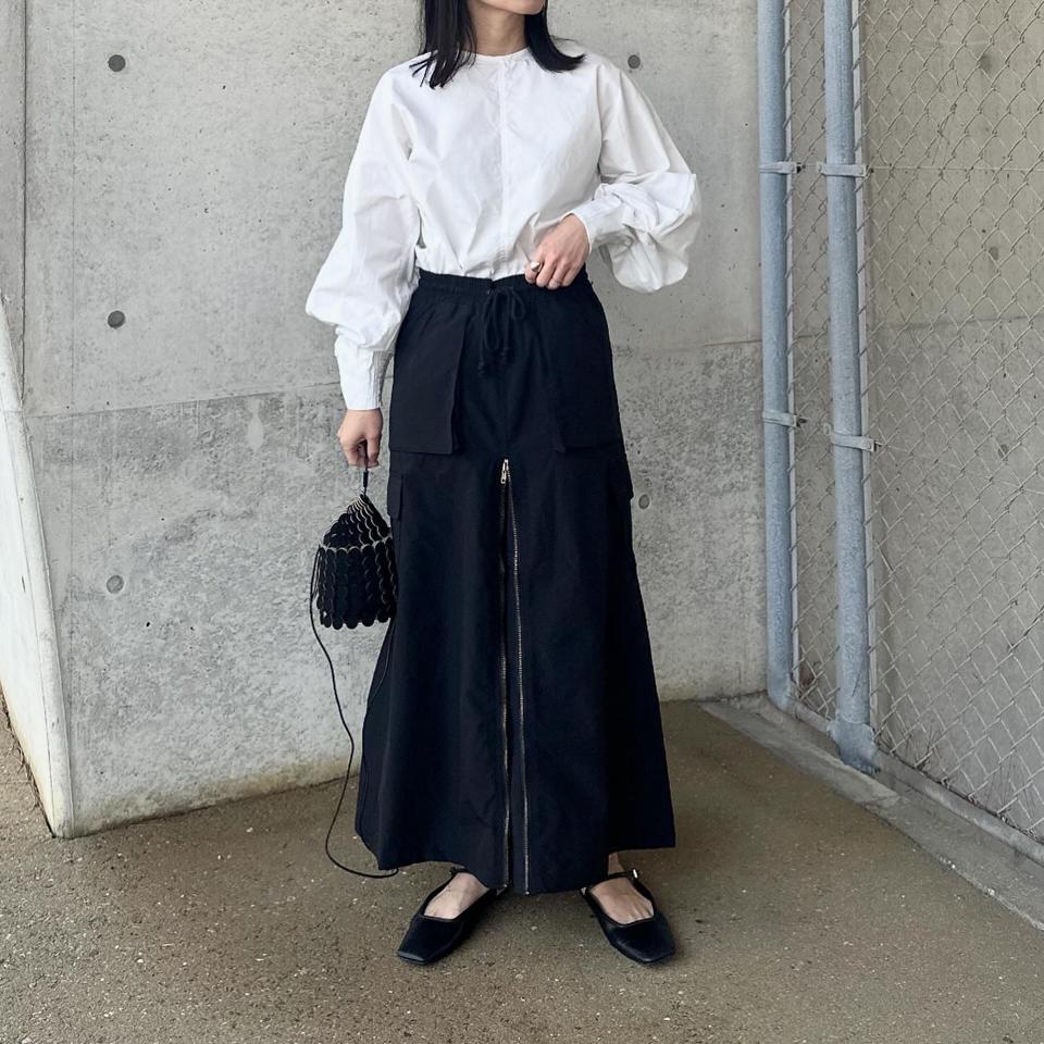 マーチ。カーゴスタイル ブラック ロングスカート STYLEMIXER | タックカーゴスカート (スカート(ロング) ) |SHEL'TTER