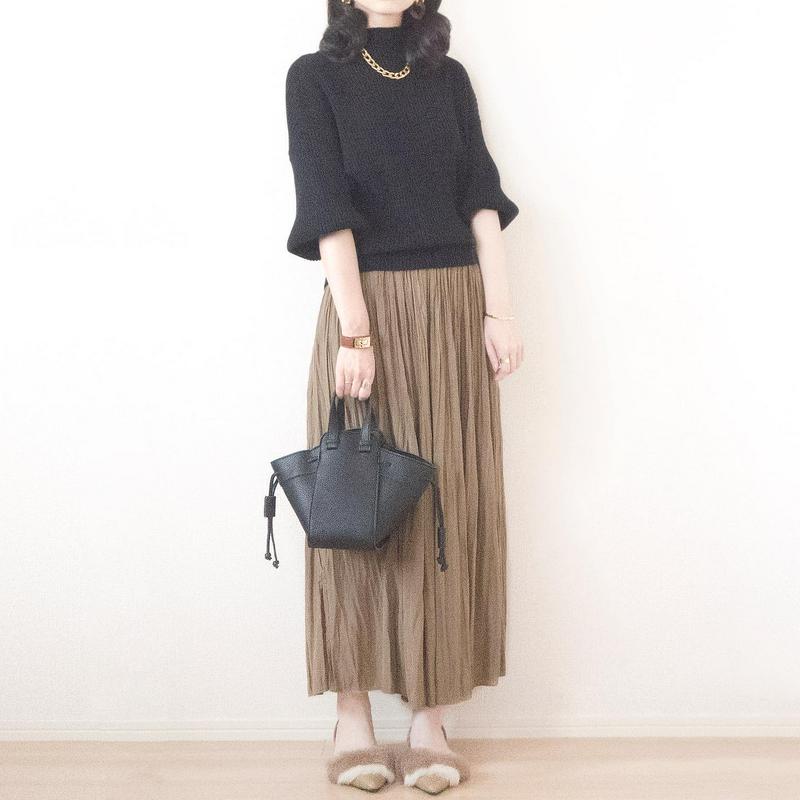 pleats ブラウン五分袖ニット 楽天市場】楽天1位 ボートネック ふわり袖 綿ニット 秋ニット 5