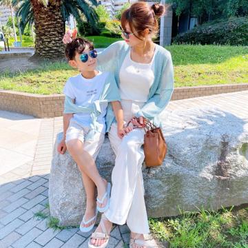 WOMAN シャツレイヤード風ニット半袖カーディガン [BEIGE