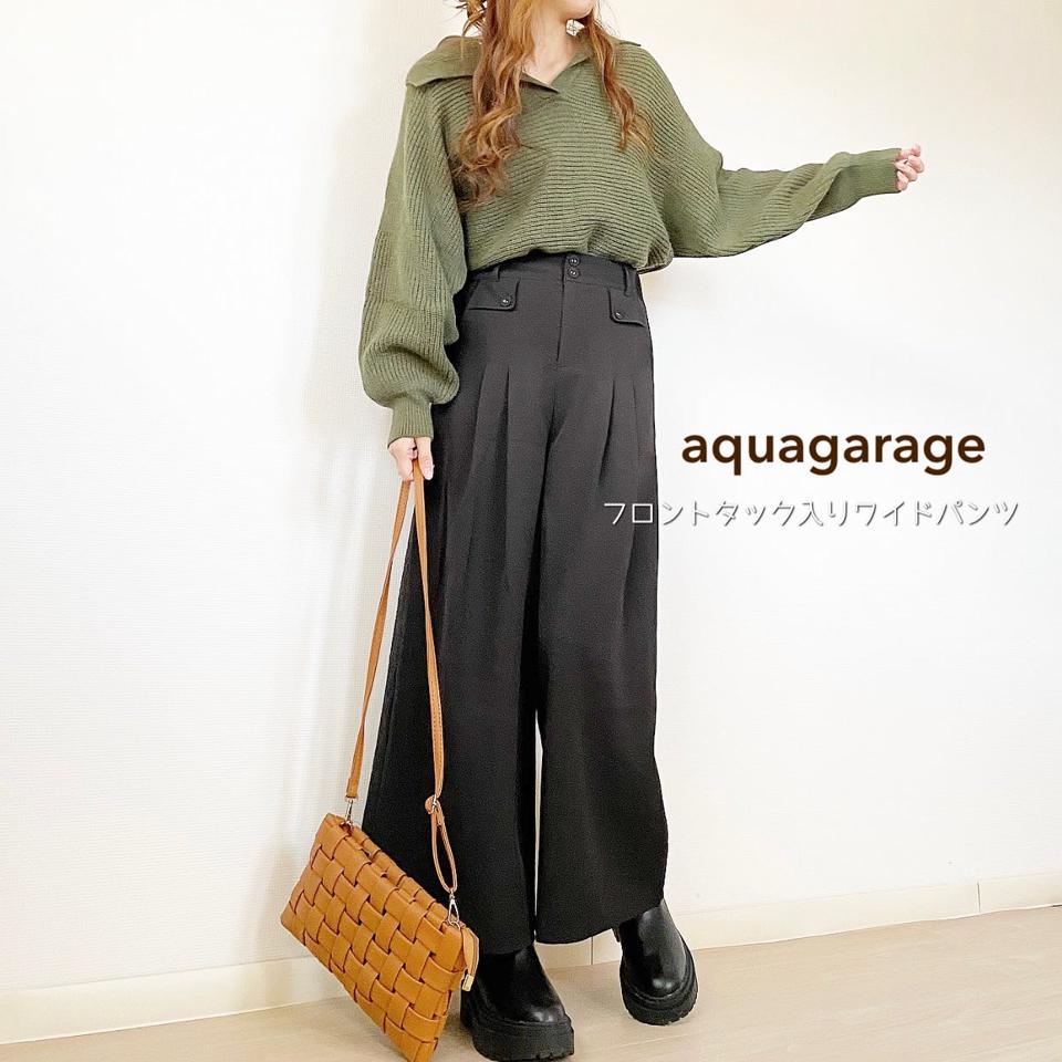 フロントタック入りワイドパンツ レディース 春 秋 冬 S P M L
