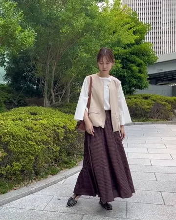 洗える/ひんやりタッチ裏地】チェック柄フレアスカート(ロング・マキシ