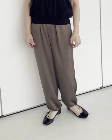 サテンヴィンテージ調ワイドパンツ/接触冷感/洗える(ガウチョ・ワイド