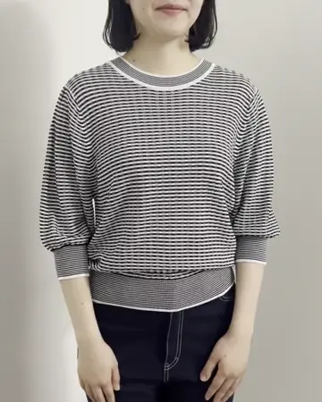 ボーダー配色ボリュームスリーブニット/UVカット/洗える(ニット