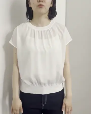 ストレッチデシンフレンチスリーブブラウス/接触冷感/UVカット