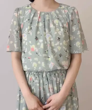 フレアースリーブ花柄シフォンブラウス/洗える(ブラウス・シャツ