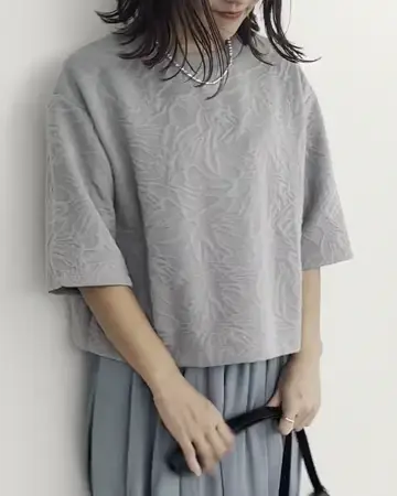 フクレジャガード五分袖プルオーバー/洗える(カットソー・Tシャツ