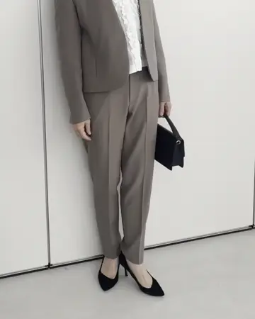 メランジ調テーパードパンツ/セットアップ対応/洗える(フルレングス