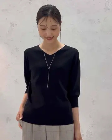 UVカット/洗える】Vネック美ラクるパフスリーブニット(ニット