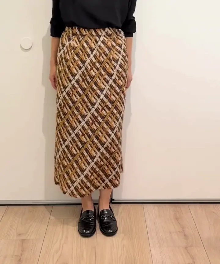 日本製]フェザーナロータイトチェックスカート(ミモレ丈スカート
