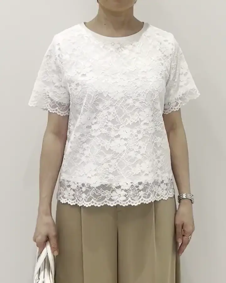 kaene スカラップトップス スカラップレースTシャツ/接触冷感/洗える/WEB限定サイズあり