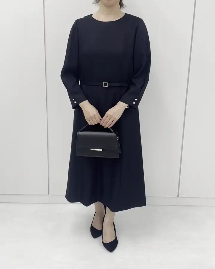 セットアップ対応]ベルト付きタックワンピース/洗える/WEB限定サイズ