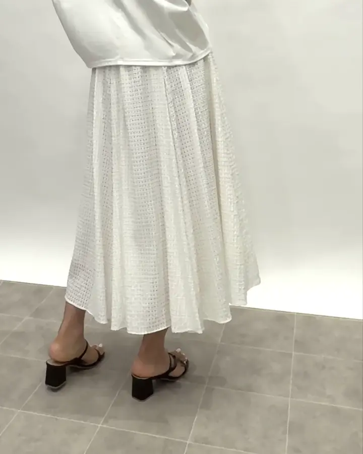 セットアップ対応]トリオシアーチェックフレアスカート(ミモレ丈