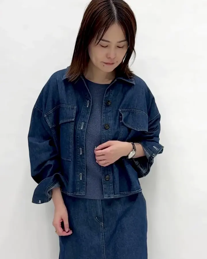 セットアップ対応]デニムダブルポケットブルゾン(デニムジャケット