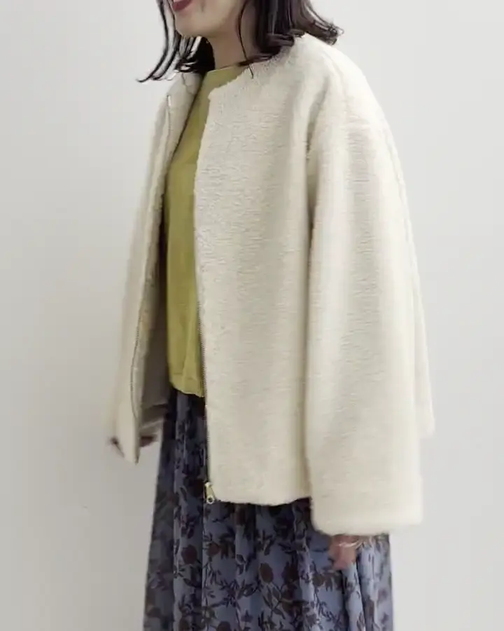 ノーカラーボアブルゾン/洗える(その他のコート・ブルゾン) | MK