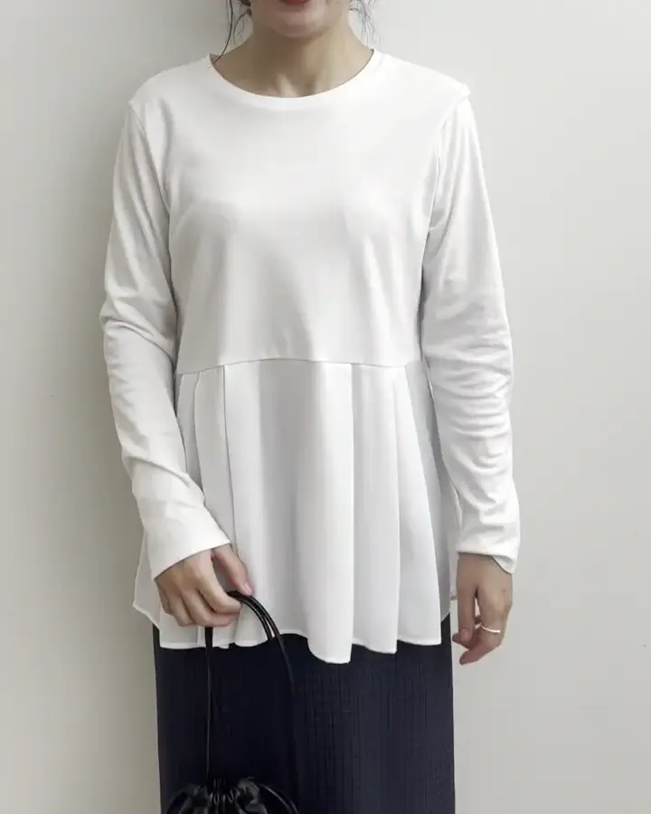 タックプリーツデザイン ペプラムインナーカットソー/洗える