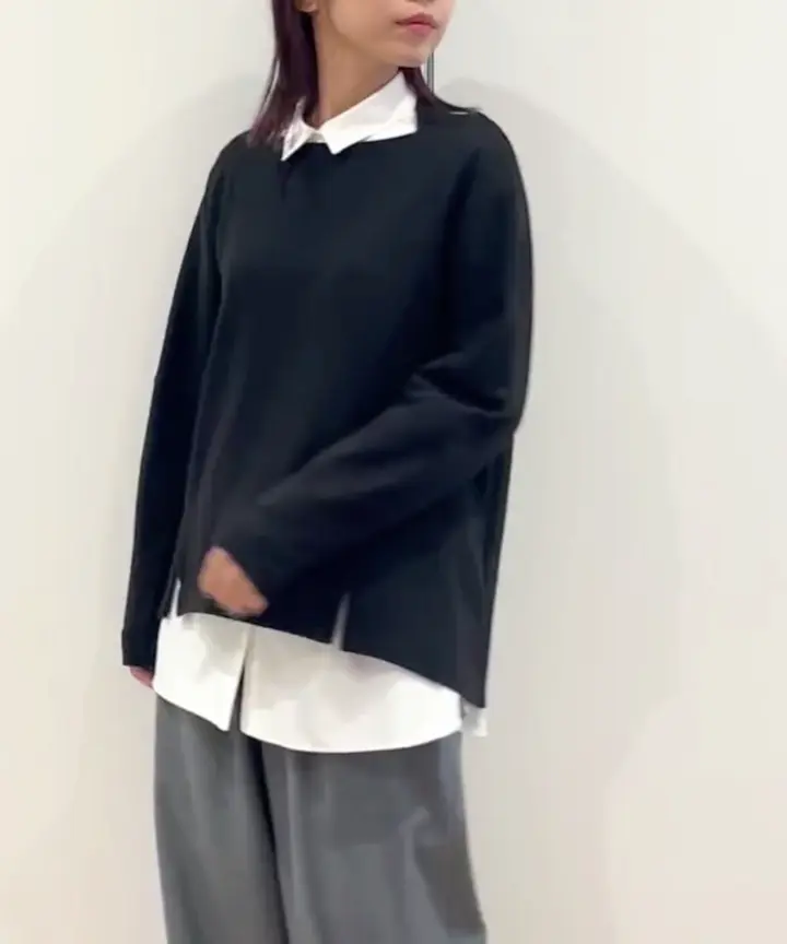 保湿/吸湿/発熱]デュアルウォームスクエアネックプルオーバー