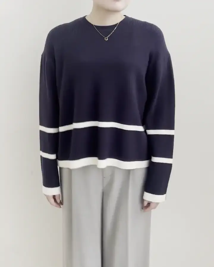 配色ライン片畦編みニット/洗える(ニット・セーター) | MK MICHEL