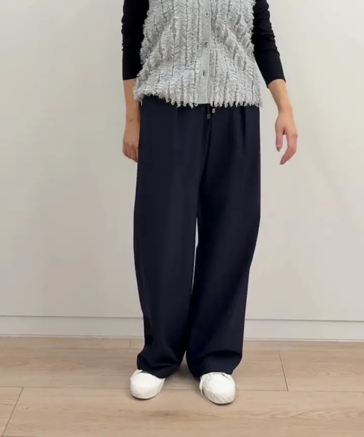 日本製]裏起毛シャンブレージョガーワイドパンツ(フルレングスパンツ