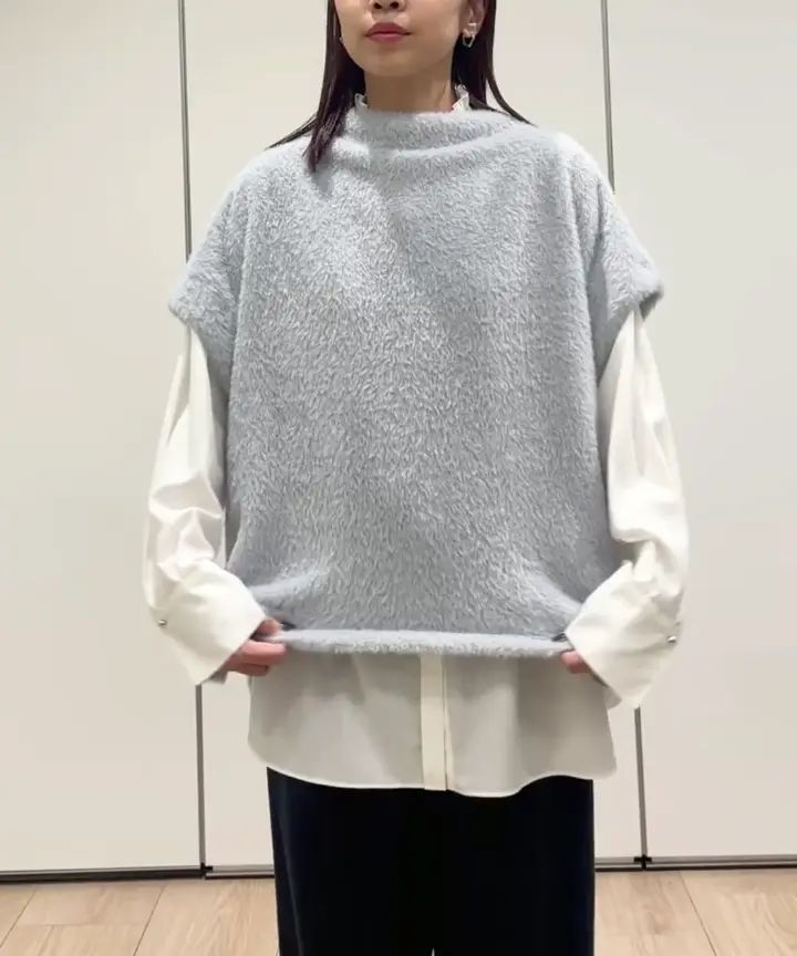 日本製]ボトルネックフレンチスリーブテディベスト(カットソー・T