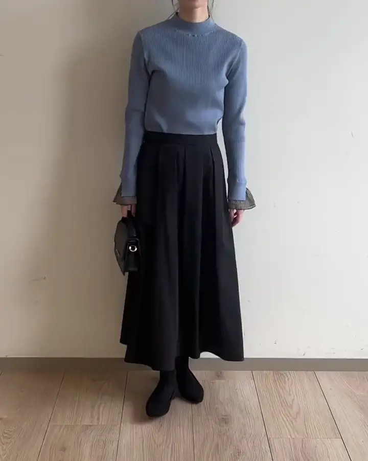 千鳥格子柄シフォンレイヤード風ハイゲージニット/洗える(ニット