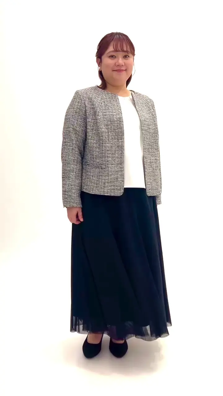 大きいサイズ】ノーカラーツイードジャケット(ノーカラージャケット