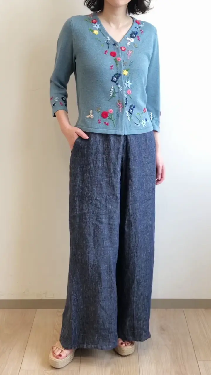 【未使用級】完売品　現行品　シビラ　フラワー刺繍ニットカーディガン　L ビーズフラワー刺繍カーディガン(カーディガン) | Sybilla(シビラ