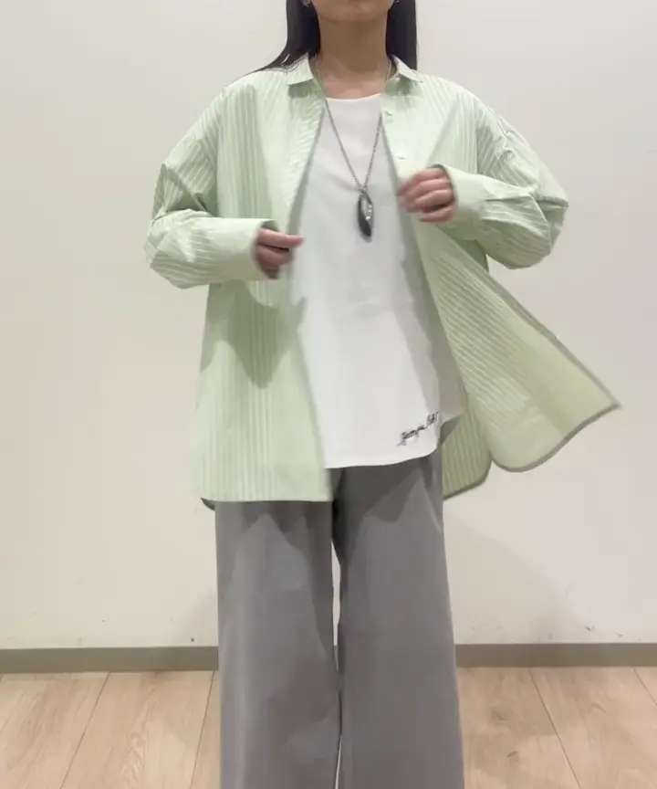 日本製]コットンブロードストライプシャツ(ブラウス・シャツ