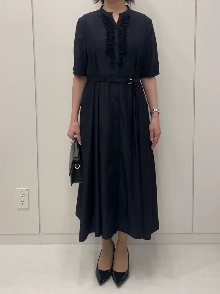 フロントフリルキーネックワンピース/洗濯機で洗える/WEB限定サイズ
