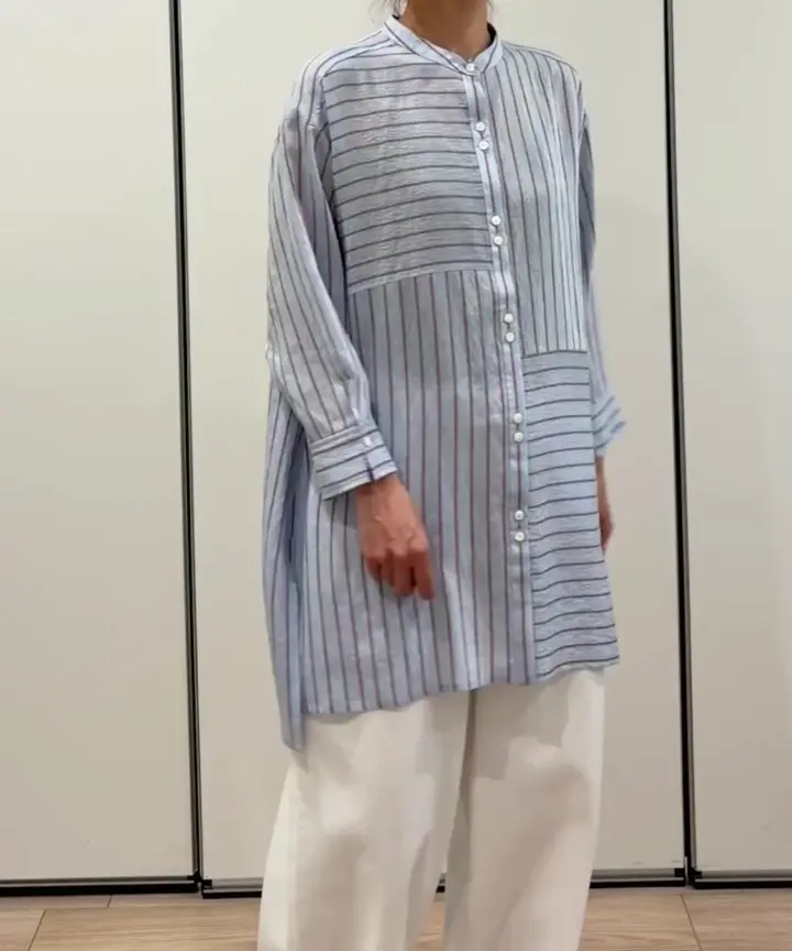 バンドカラードルマンスリーブロングブラウス(ブラウス・シャツ