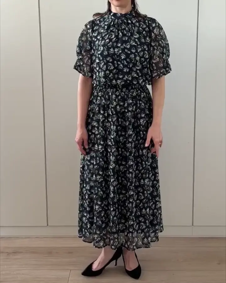 洗える]タックスリーブ花柄シフォンブラウス(ブラウス・シャツ) | MK