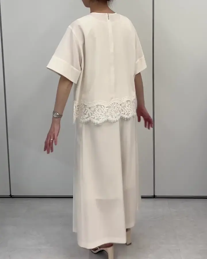 UVカット/接触冷感/洗える]ストレッチ 裾レース半袖ブラウス(ブラウス