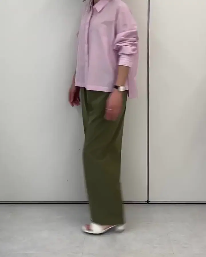 洗える]クロップド丈コットンストライプシャツブラウス(ブラウス