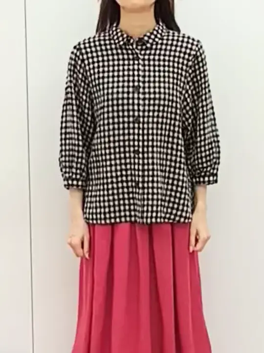 洗える]リネンコットンギンガムチェックブラウス(ブラウス・シャツ