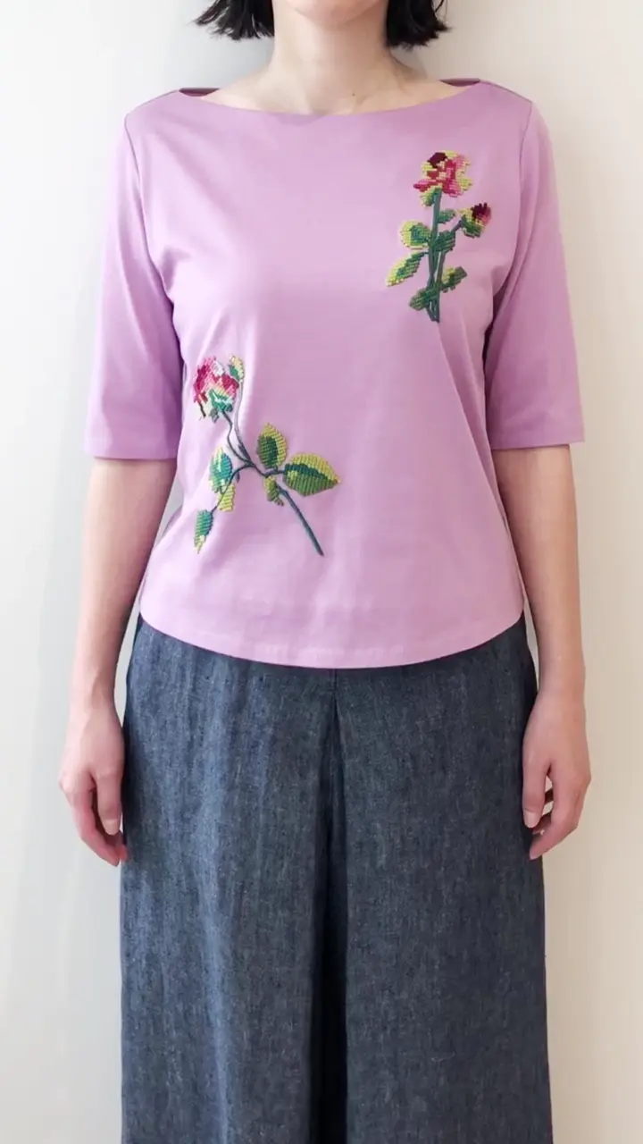 キューブローズ刺繍カットソー(カットソー・Tシャツ) | Sybilla(シビラ