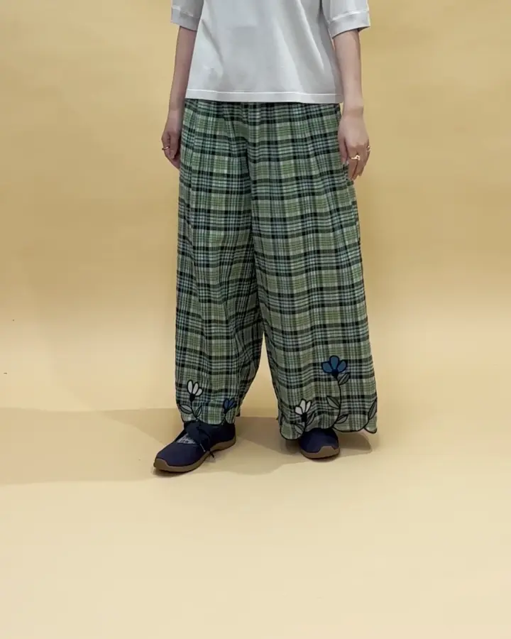 Dulcinea チェックスカラップ刺繍入りワイドパンツ(ガウチョ・ワイド