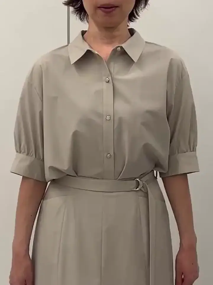 衿付きタックスリーブシャツブラウス/接触冷感/UVカット/洗える/WEB