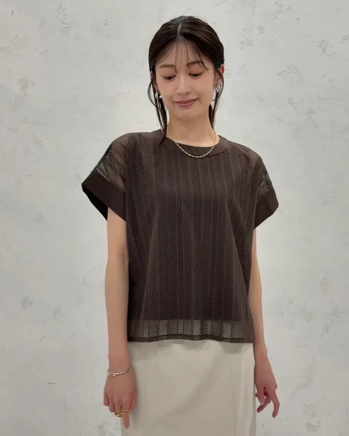 幾何レースレイヤードトップス(カットソー・Tシャツ) | a.v.v(アー