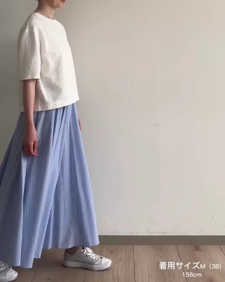 接触冷感/透湿性/洗える]ストライプ柄フレアースカート(ロング・マキシ