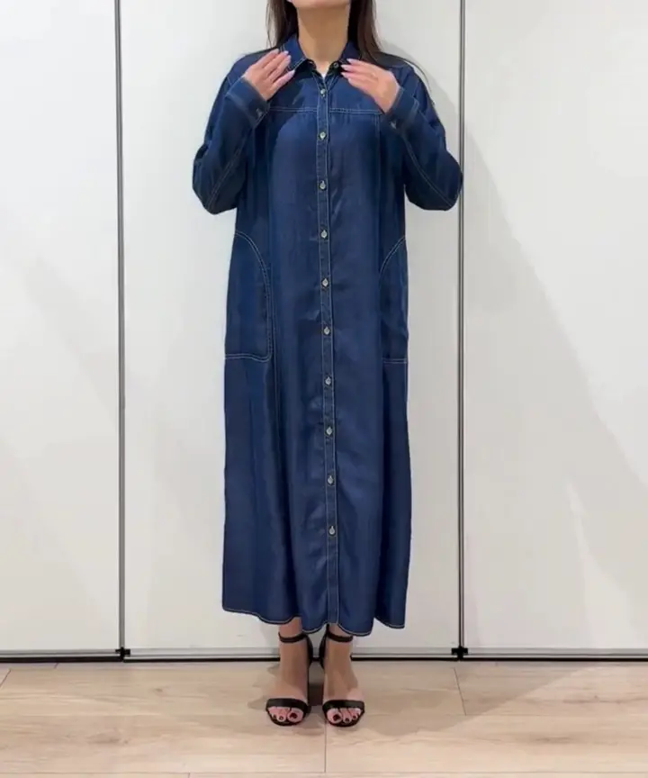 JURGEN LEHL　インディゴ　デニム　タック　シャツワンピース　前開き デニムロングシャツワンピース(ワンピース) | GEORGES RECH(ジョルジュ