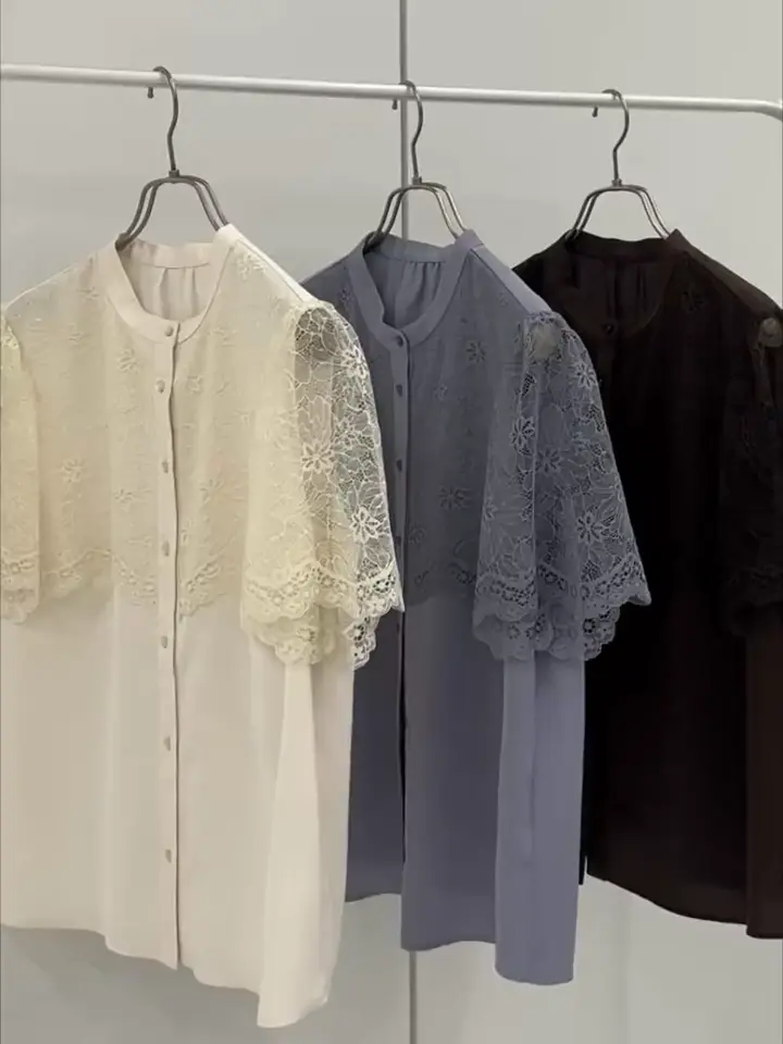 レース切替半袖ブラウス/UVカット/接触冷感/洗濯機で洗える/WEB限定