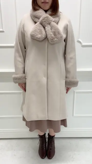 ファーティペット付きロングコート（大きいサイズ・ぽっちゃり女子向け