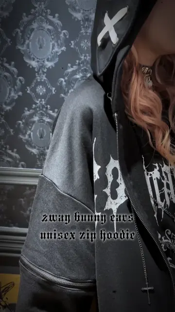 2WAYうさ耳ユニセックスZIP裏毛パーカー（パーカー｜黒・紫・オフ