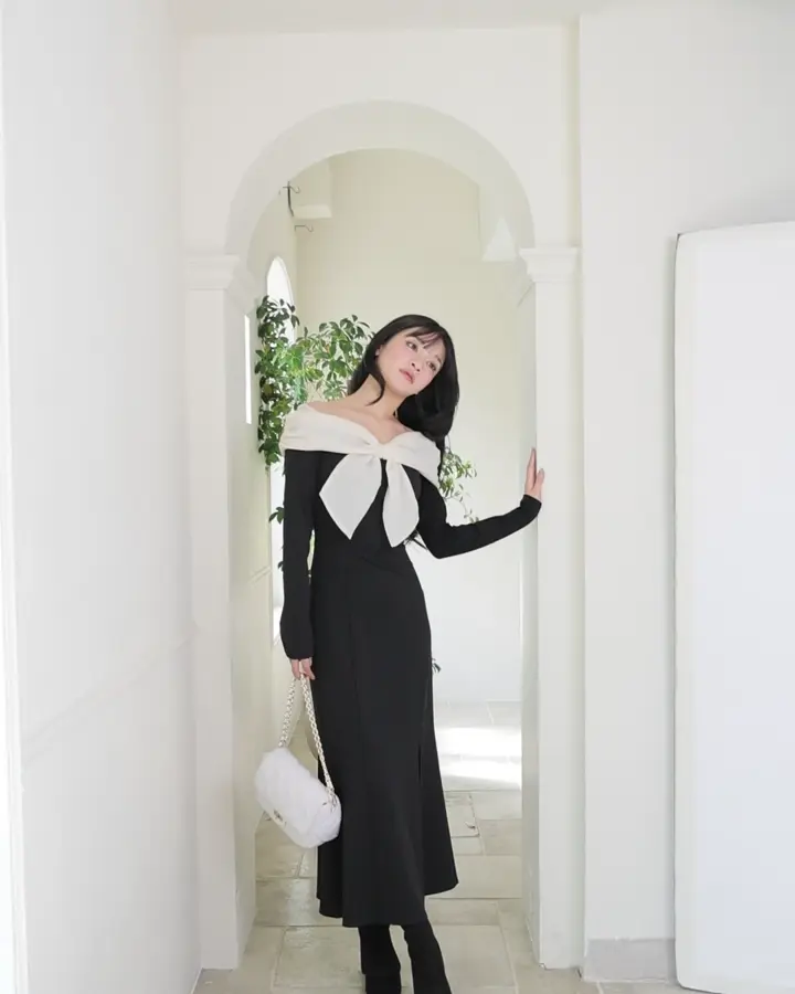 リップサービス（LIPSERVICE）/リボンオフショルバイカラーワンピース LIP SERVICE（リップサービス）｜ リボンオフショルバイカラー