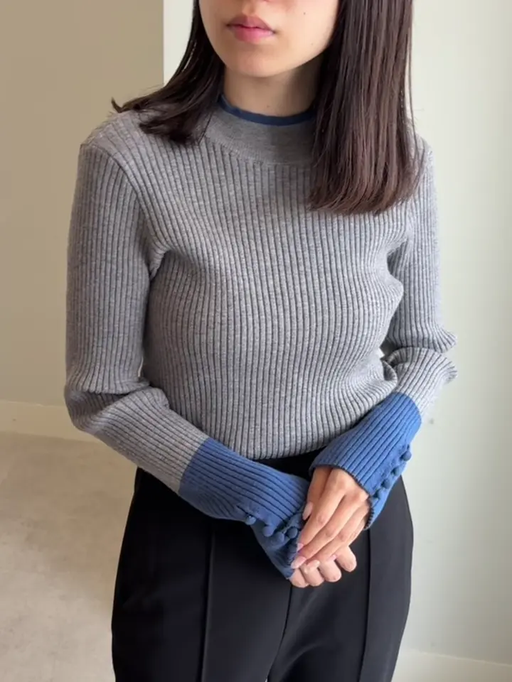 配色デザインくるみボタン付リブニット - ベルーナ【公式】